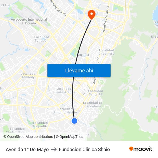 Avenida 1° De Mayo to Fundacion Clinica Shaio map