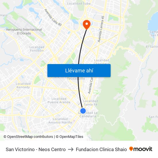 San Victorino - Neos Centro to Fundacion Clinica Shaio map