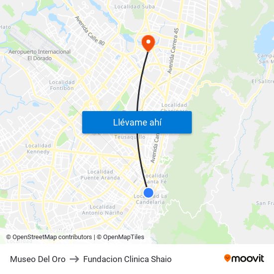 Museo Del Oro to Fundacion Clinica Shaio map