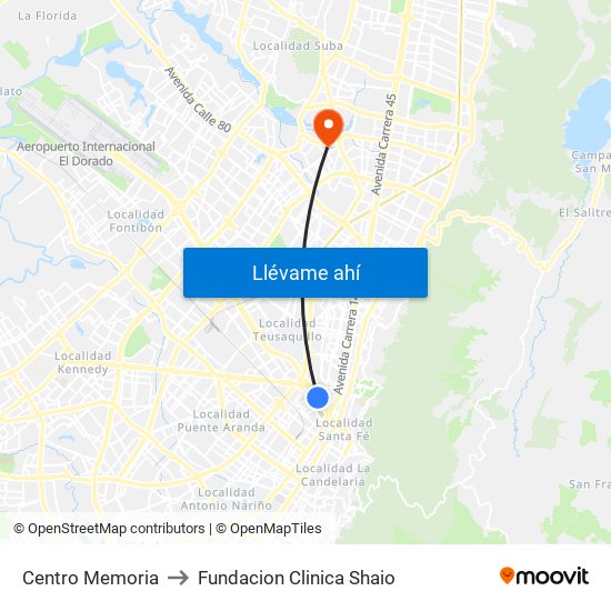 Centro Memoria to Fundacion Clinica Shaio map