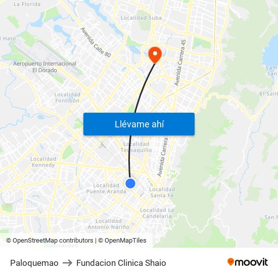 Paloquemao to Fundacion Clinica Shaio map