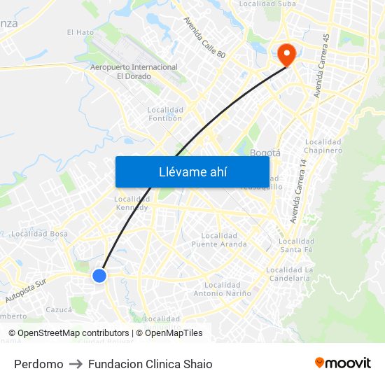 Perdomo to Fundacion Clinica Shaio map