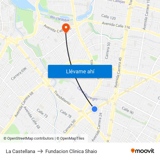 La Castellana to Fundacion Clinica Shaio map