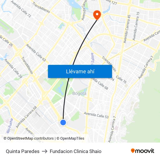Quinta Paredes to Fundacion Clinica Shaio map
