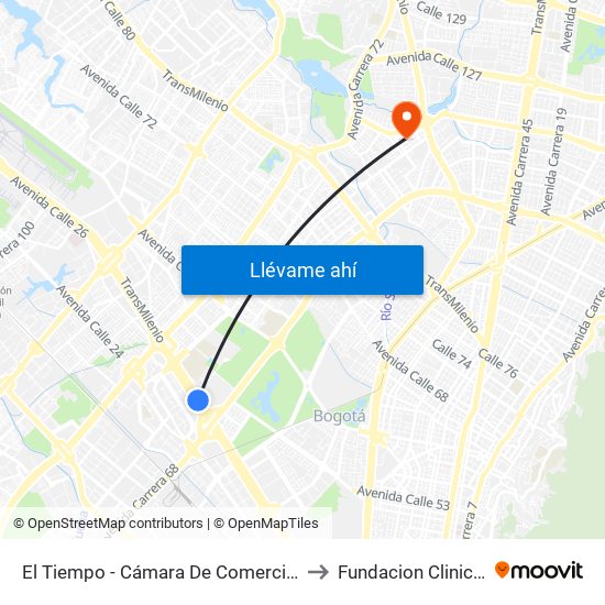 El Tiempo - Cámara De Comercio De Bogotá to Fundacion Clinica Shaio map