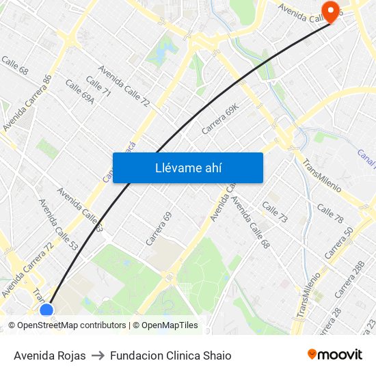 Avenida Rojas to Fundacion Clinica Shaio map