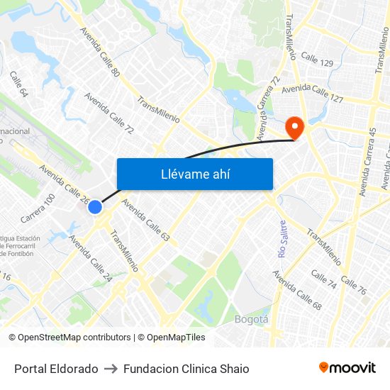 Portal Eldorado to Fundacion Clinica Shaio map