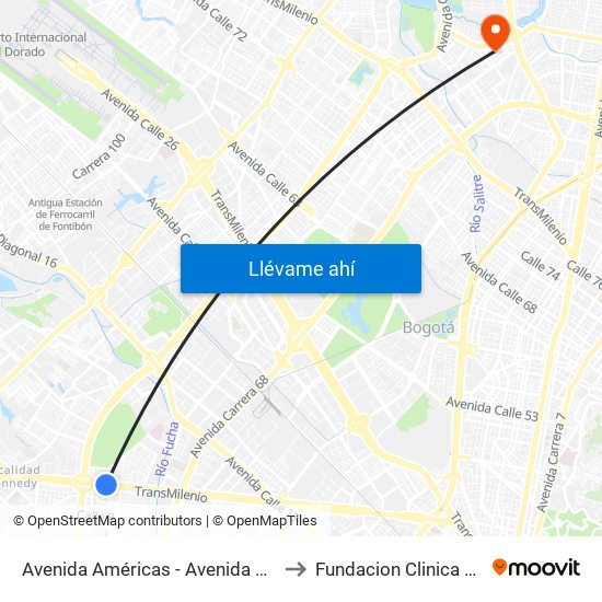 Avenida Américas - Avenida Boyacá to Fundacion Clinica Shaio map
