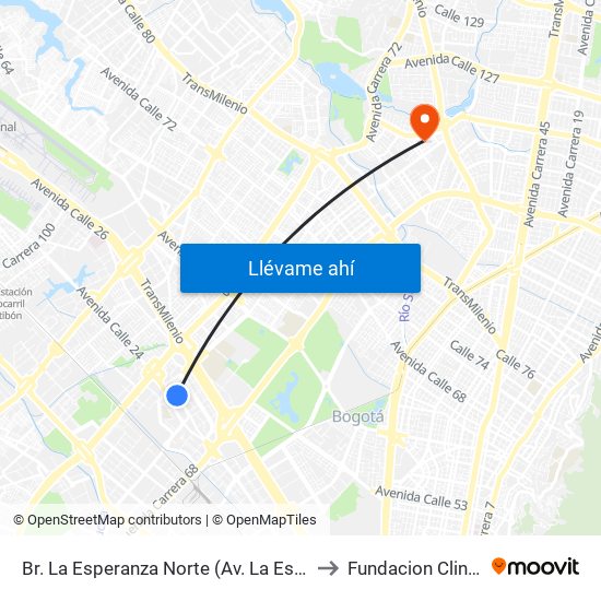 Br. La Esperanza Norte (Av. La Esperanza - Kr 69d) to Fundacion Clinica Shaio map