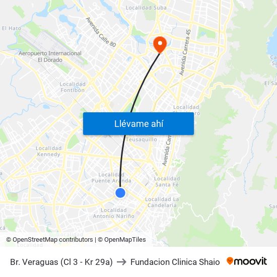 Br. Veraguas (Cl 3 - Kr 29a) to Fundacion Clinica Shaio map