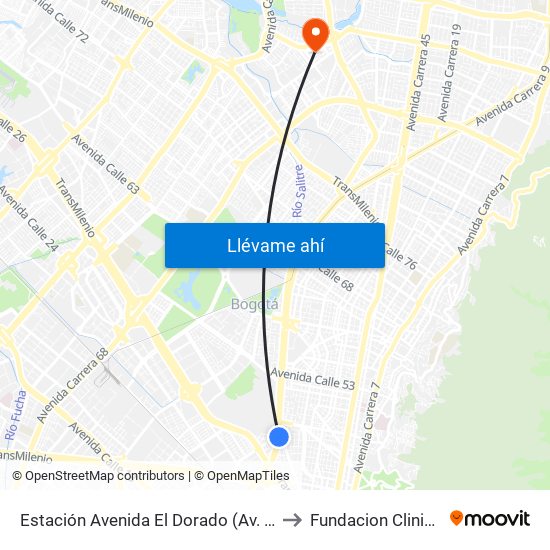 Estación Avenida El Dorado (Av. NQS - Cl 40a) to Fundacion Clinica Shaio map