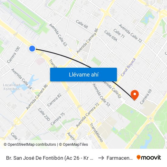 Br. San José De Fontibón (Ac 26 - Kr 96a) to Farmacenter map