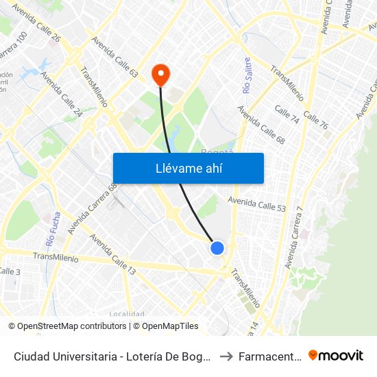 Ciudad Universitaria - Lotería De Bogotá to Farmacenter map