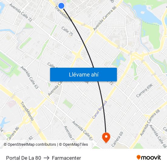 Portal De La 80 to Farmacenter map