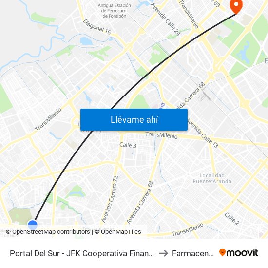 Portal Del Sur - JFK Cooperativa Financiera to Farmacenter map