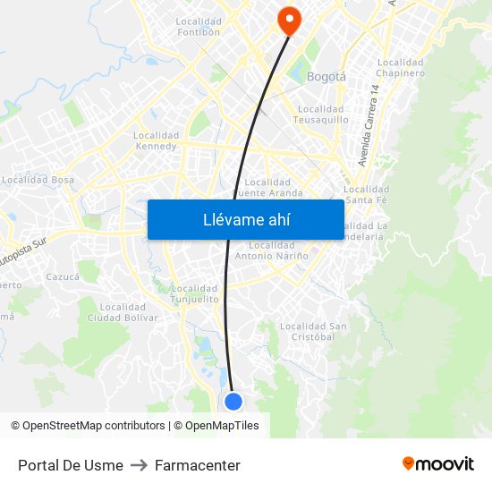 Portal De Usme to Farmacenter map