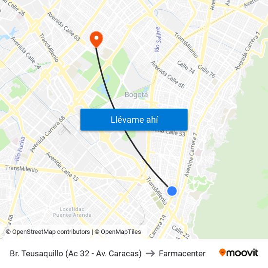 Br. Teusaquillo (Ac 32 - Av. Caracas) to Farmacenter map