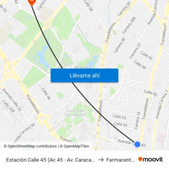 Estación Calle 45 (Ac 45 - Av. Caracas) to Farmacenter map