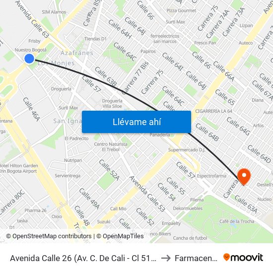 Avenida Calle 26 (Av. C. De Cali - Cl 51) (A) to Farmacenter map