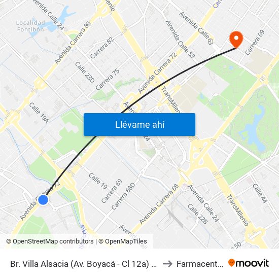 Br. Villa Alsacia (Av. Boyacá - Cl 12a) (A) to Farmacenter map