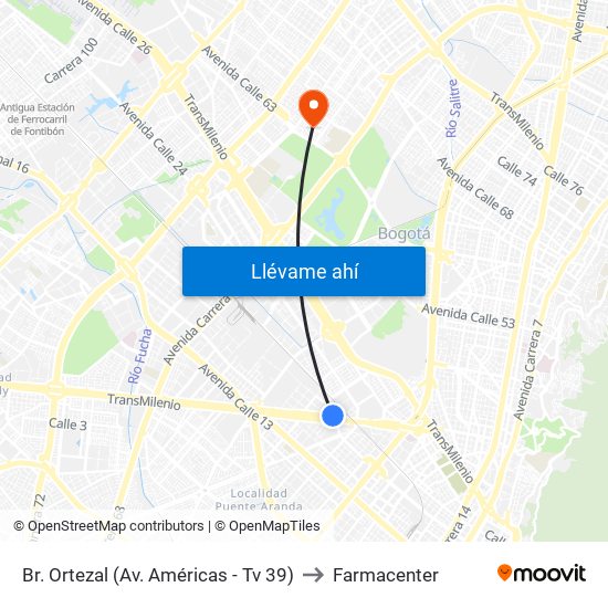 Br. Ortezal (Av. Américas - Tv 39) to Farmacenter map