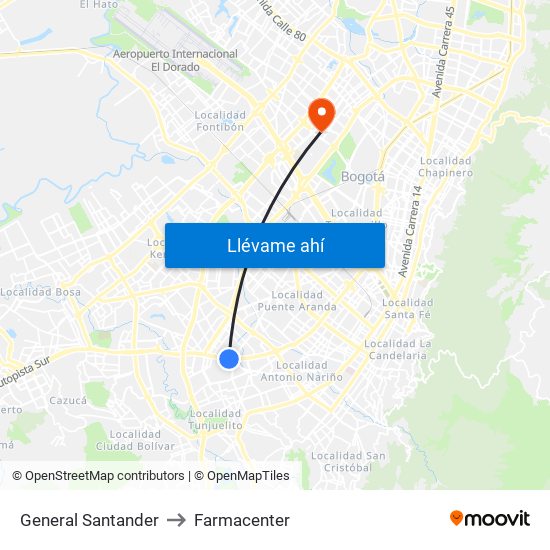 General Santander to Farmacenter map