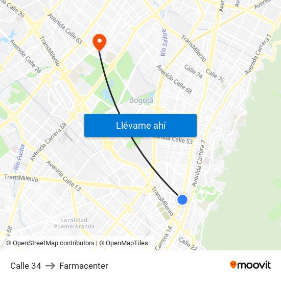 Calle 34 to Farmacenter map