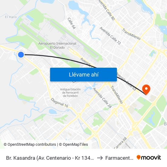 Br. Kasandra (Av. Centenario - Kr 134a) to Farmacenter map