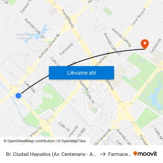 Br. Ciudad Hayuelos (Av. Centenario - Av. C. De Cali) to Farmacenter map