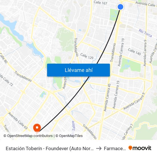 Estación Toberín - Foundever (Auto Norte - Cl 166) to Farmacenter map