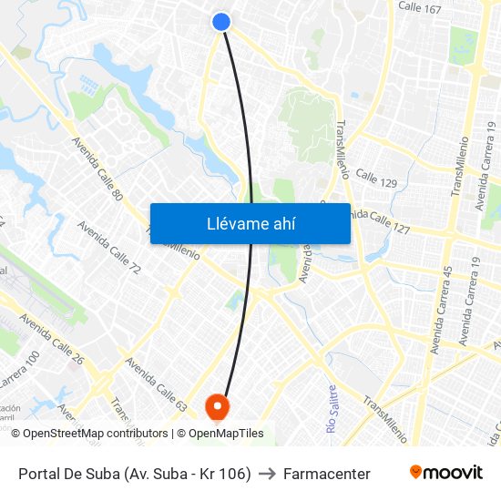 Portal De Suba (Av. Suba - Kr 106) to Farmacenter map