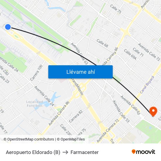 Aeropuerto Eldorado (B) to Farmacenter map