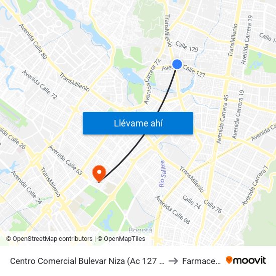 Centro Comercial Bulevar Niza (Ac 127 - Av. Suba) to Farmacenter map