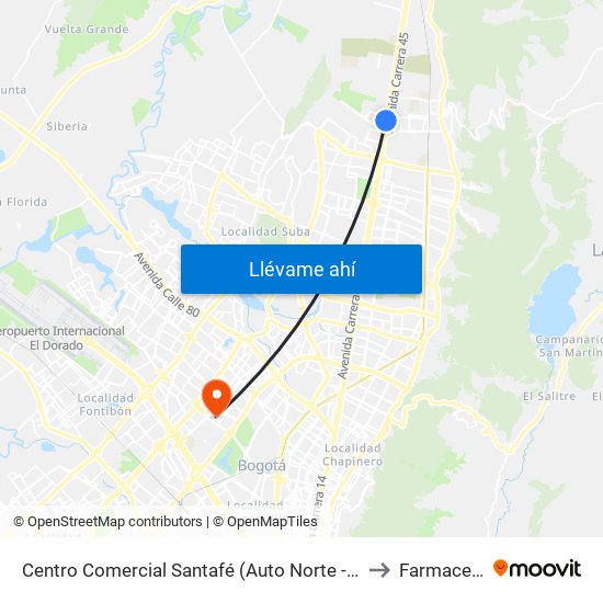 Centro Comercial Santafé (Auto Norte - Cl 187) (B) to Farmacenter map
