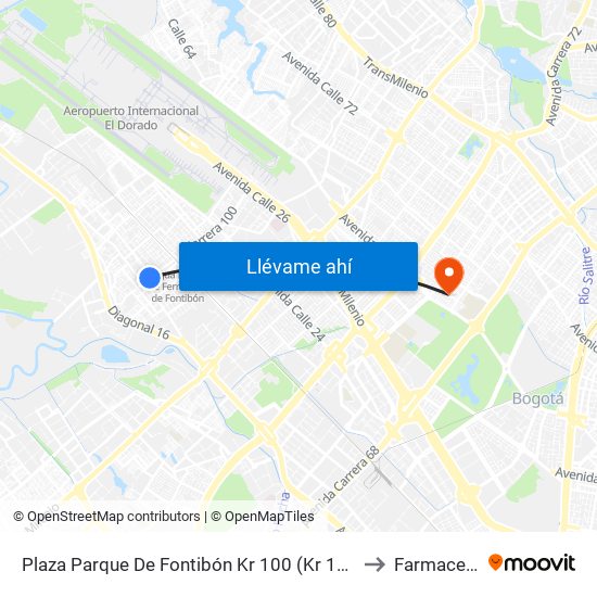 Plaza Parque De Fontibón Kr 100 (Kr 100 - Cl 17a) to Farmacenter map