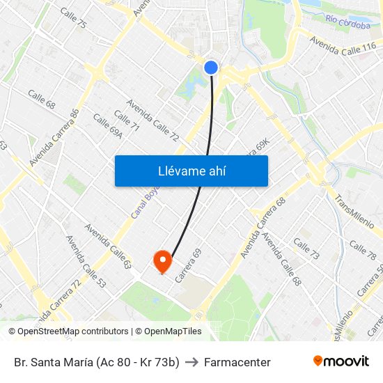 Br. Santa María (Ac 80 - Kr 73b) to Farmacenter map