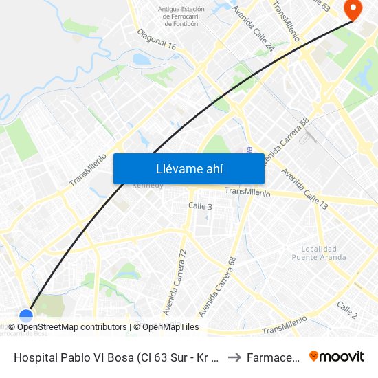 Hospital Pablo VI Bosa (Cl 63 Sur - Kr 77g) (A) to Farmacenter map