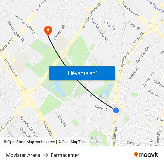 Movistar Arena to Farmacenter map