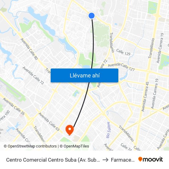 Centro Comercial Centro Suba (Av. Suba - Kr 91) to Farmacenter map