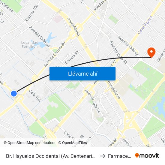 Br. Hayuelos Occidental (Av. Centenario - Kr 87) to Farmacenter map