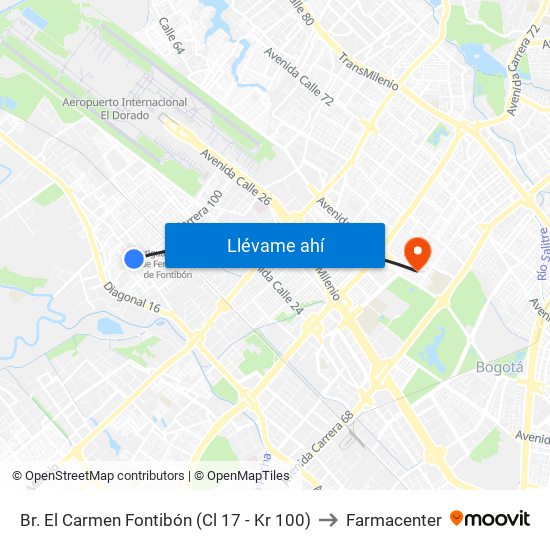 Br. El Carmen Fontibón (Cl 17 - Kr 100) to Farmacenter map