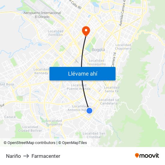 Nariño to Farmacenter map