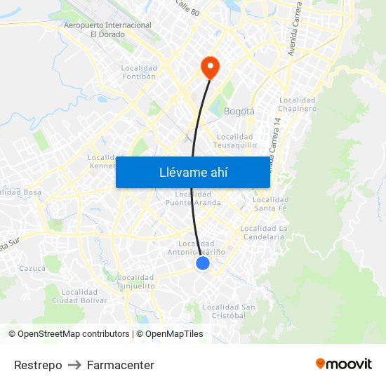 Restrepo to Farmacenter map
