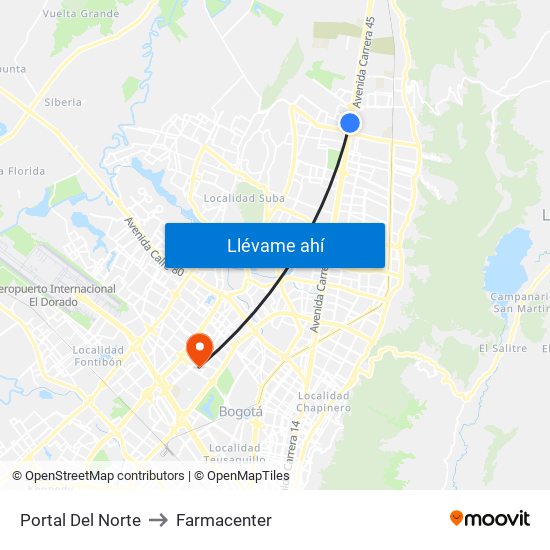 Portal Del Norte to Farmacenter map