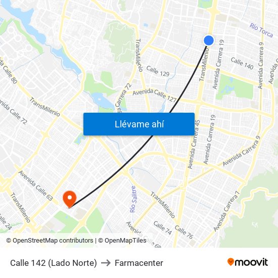 Calle 142 (Lado Norte) to Farmacenter map