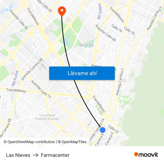 Las Nieves to Farmacenter map