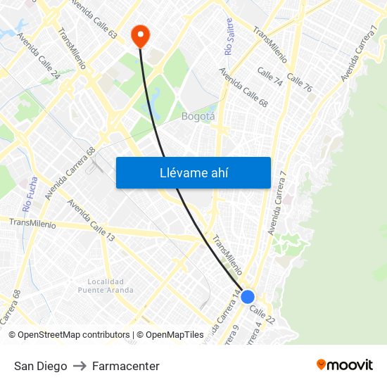 San Diego to Farmacenter map