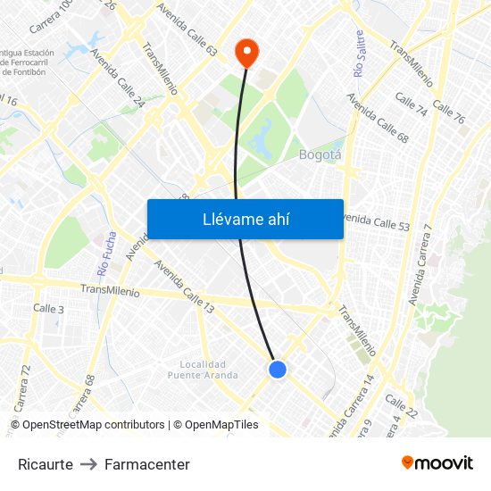 Ricaurte to Farmacenter map