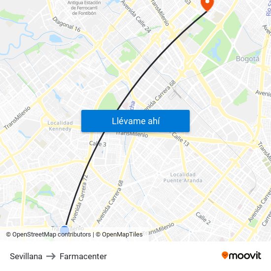 Sevillana to Farmacenter map