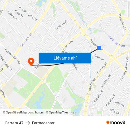 Carrera 47 to Farmacenter map